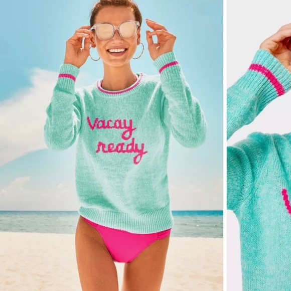 NWT Lilly Pulitzer Rollins Sweater Surf Blue Vacay Ready Intarsia SZ XL $138 - Picture 1 of 9